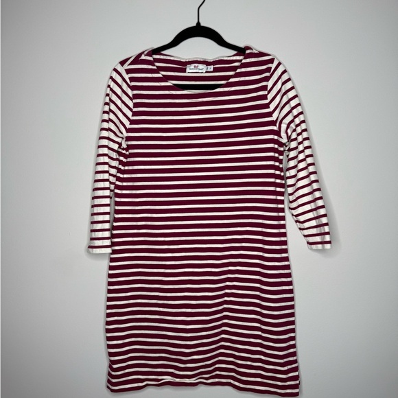 Vineyard Vines Striped Maroon and White Dress - Picture 1 of 6